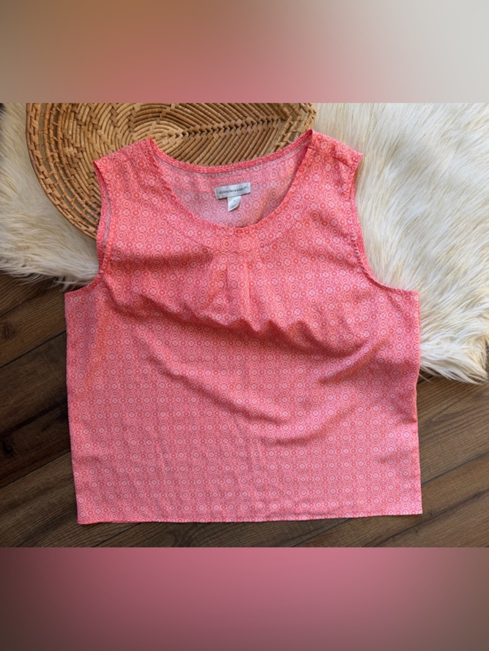 Christopher & Banks Coral Floral Medallion Pattern Sleeveless Blouse Size XL